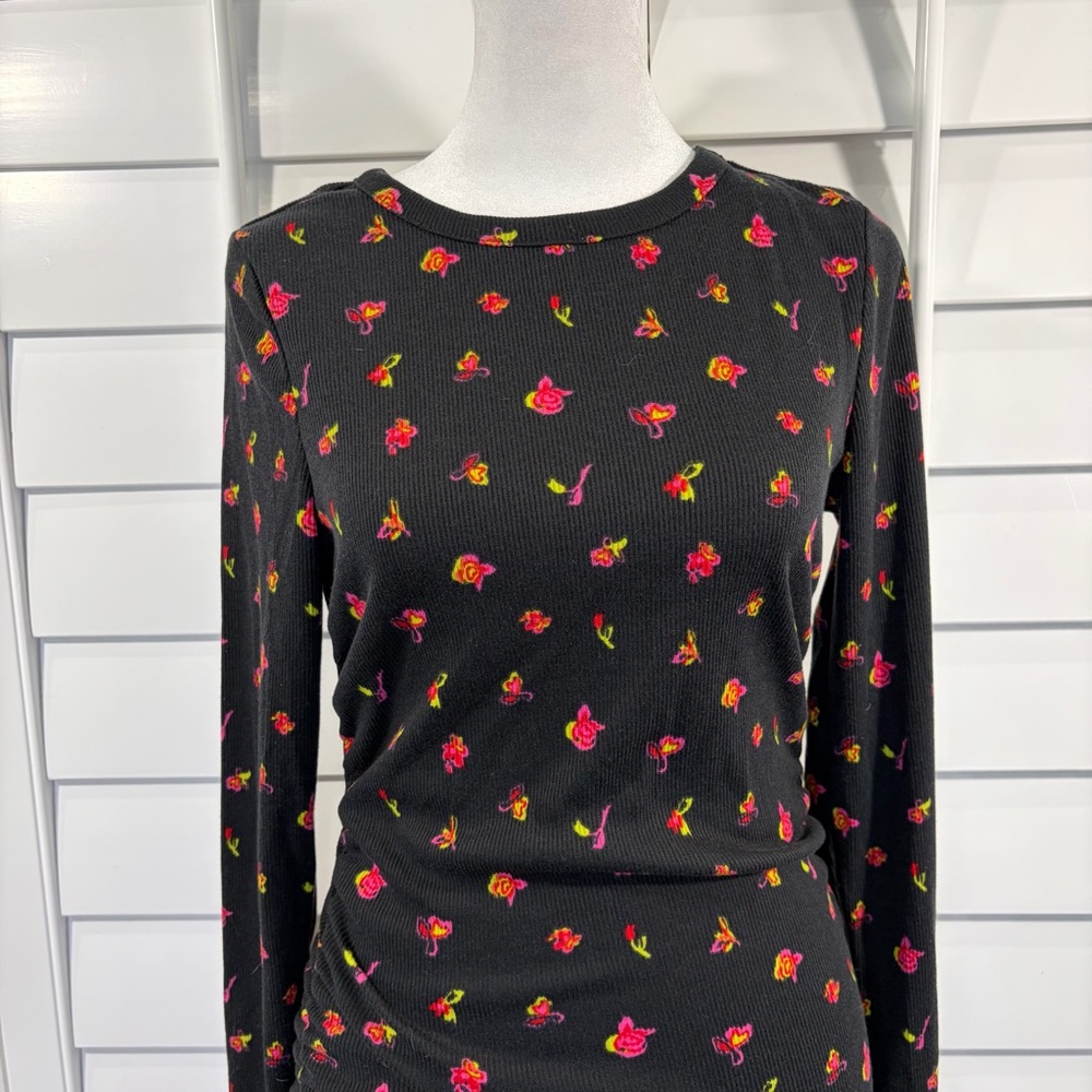 Abound Nordstrom Foral Ribbed Dress with ruched sides - Picture 3 of 9